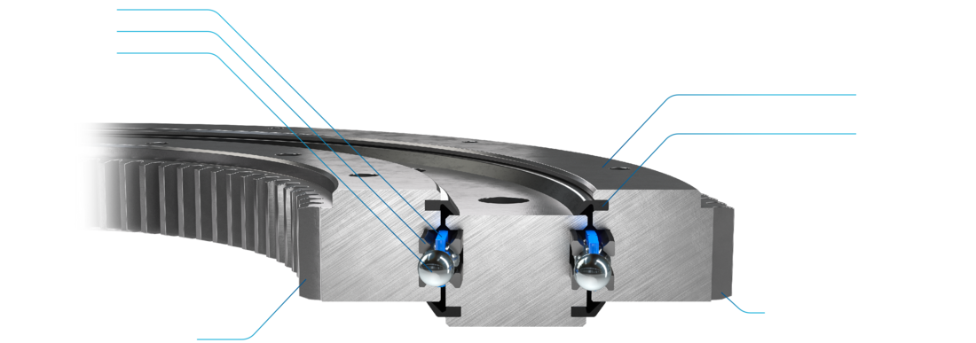 Cross section of a Franke slewing ring with external gearing